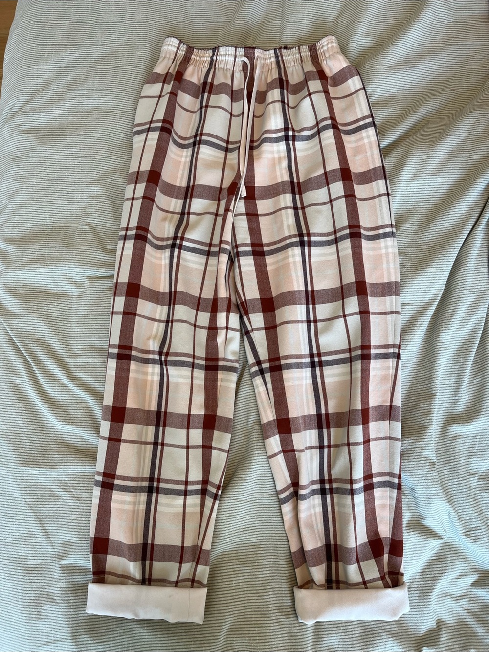 Wilfred Plaid Trousers in Cream, Red and Brown Tones